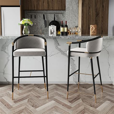 Modern Bar Height Bar Stool With Arms For Kitchen Island In Grey