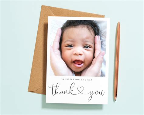 Baby Thank You Cards With Envelopes Personalised With Photos Etsy Uk
