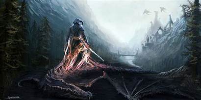 Skyrim Fan Elder Scrolls Fantasy Warrior Dragon