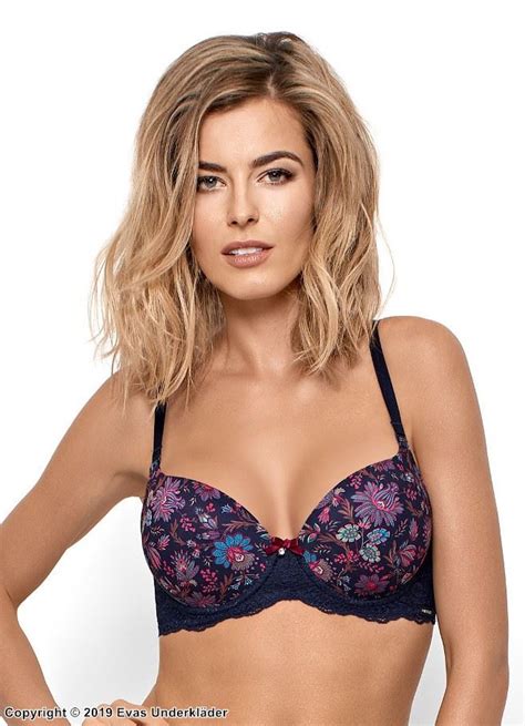 Push Up Bra Lace Trim Colorful Flowers A To F Cup