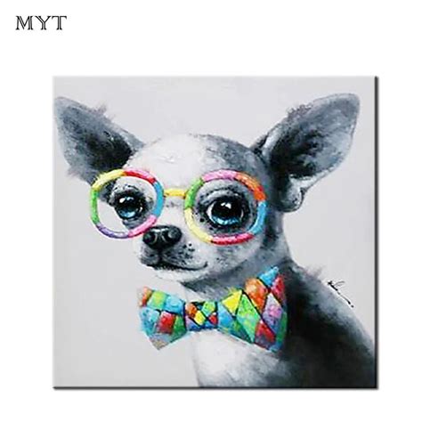 Handpainted Abstract Animal Cute Dog Wearing Glasses Oil Painting On