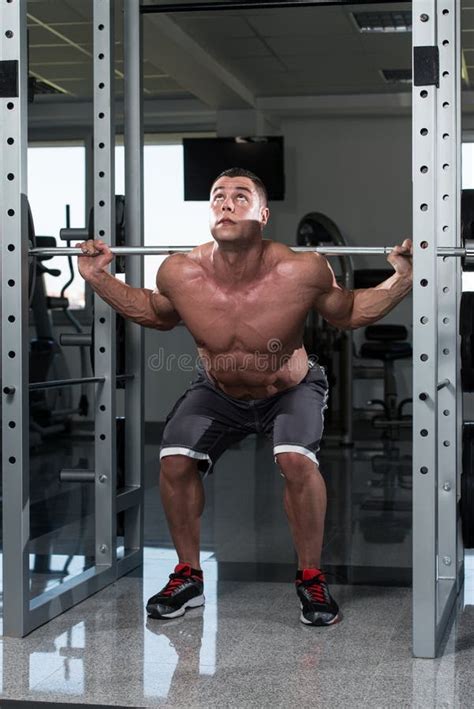 Young Man Doing Exercise Barbell Squat Stock Image Image Of Barbell