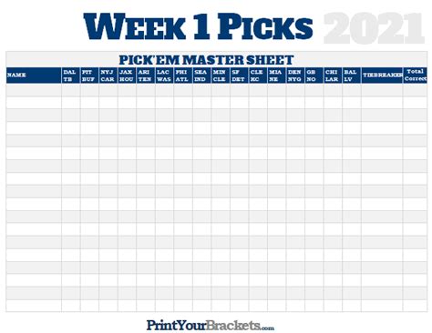 Nfl Week 1 Picks Master Sheet Grid 2021