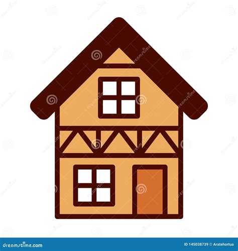 Cartoon Traditional European House Emoji Icon Isolated Stock Vector