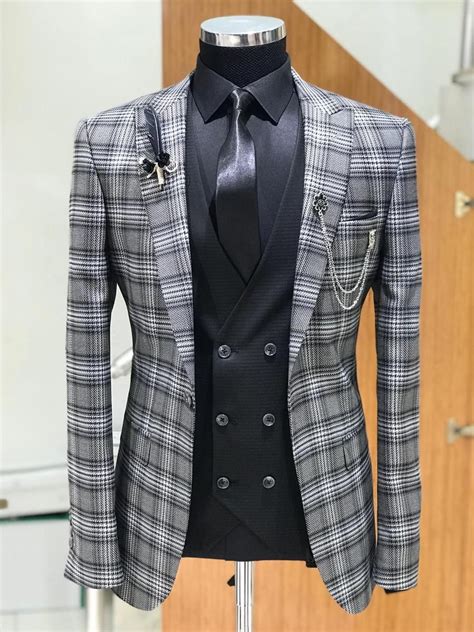 Harringate Blackgray Plaid Slim Suit Fashion Suits For Men Designer