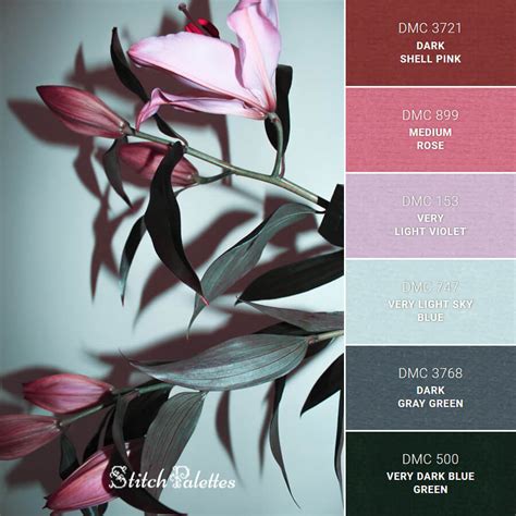 Blooming Shadows Embroidery Color Palette With Thread Codes