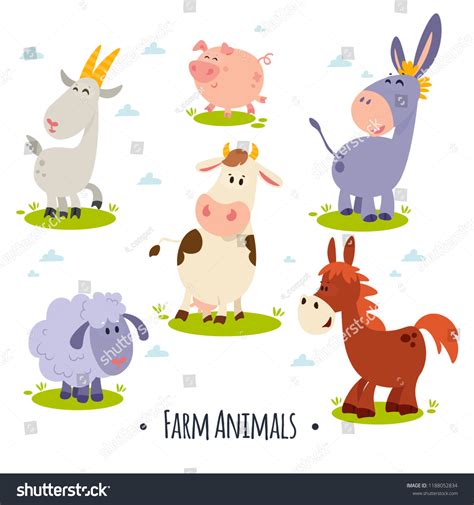 Set Isolated Vector Farm Animals Cartoon Vetor Stock Livre De