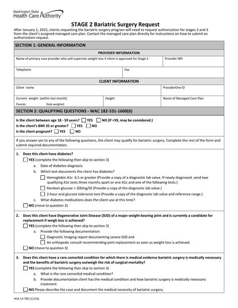 Form Hca13 785 Download Printable Pdf Or Fill Online Stage 2 Bariatric