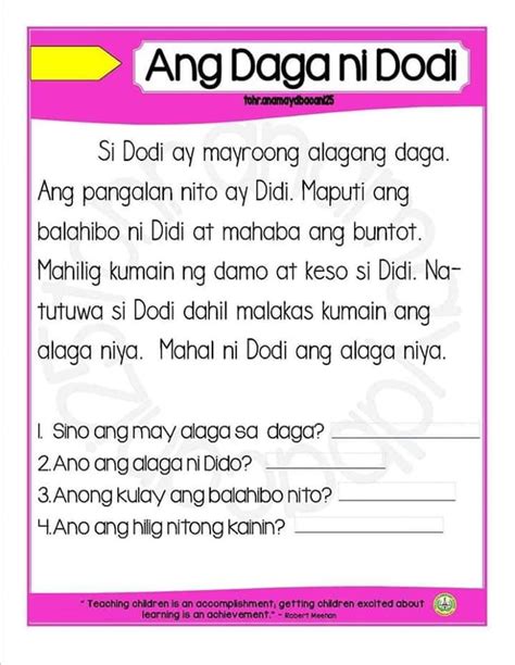 Pagbasa Filipino Reading Comprehension Worksheets For Grade My Xxx