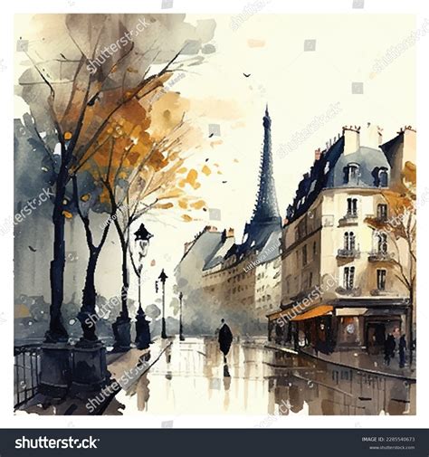 Watercolor Illustration Paris Sketch Eiffel Tower Stock Vector Royalty Free