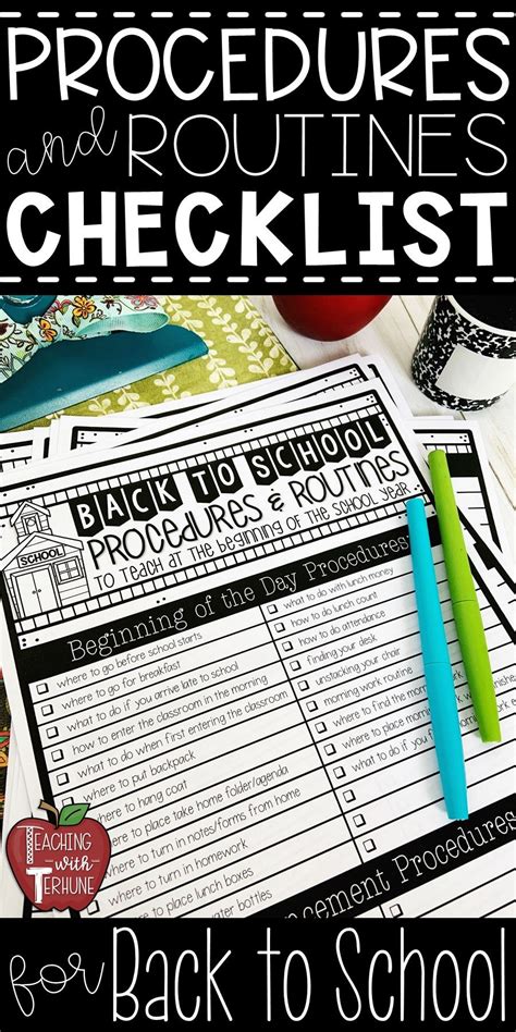 Procedures And Routines Teacher Checklist For Back To School