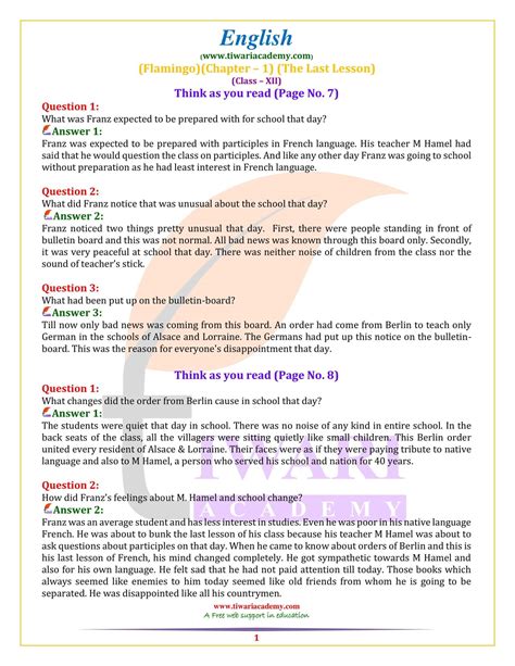 Ncert Solutions For Class 12 English Flamingo Chapter 1 Last Lesson