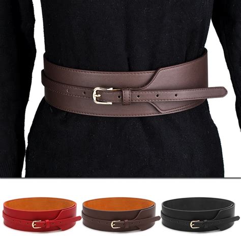 Women Fashion Stretch Wide Leather Waist Belt Lady Pin Buckle Elastic