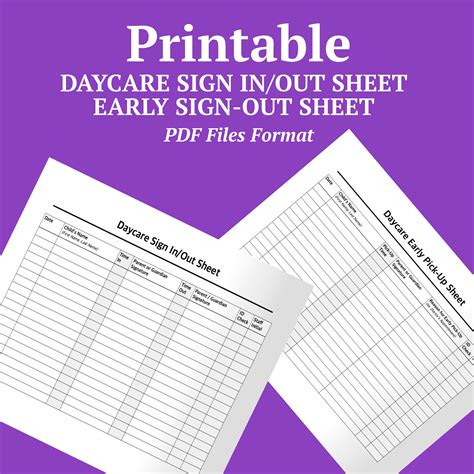 Printable Daycare Sign Inout Sheet And Early Pick Up Sheet In Etsy