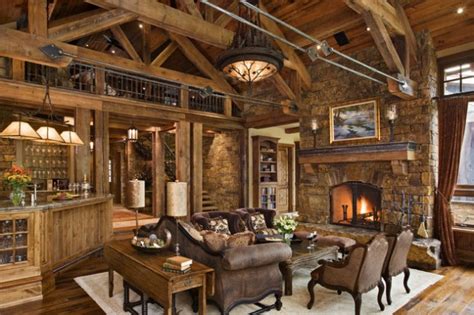 Unique accent pieces such as a repurposed western cart coffee. 19 Stunning Rustic Living Rooms With Charming Stone Fireplace