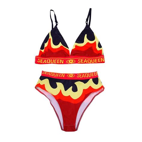 2019 Flame Letter Printed Bikini Set Pink Always Printed Bikini Sets Print Bikini Swimwear