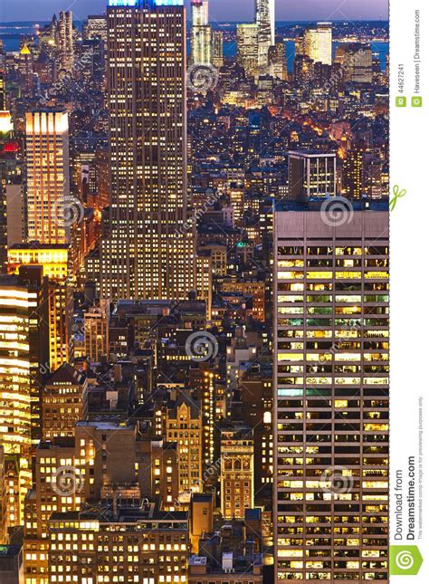 Cityscape View Of Manhattan With Empire State Building At Night Stock
