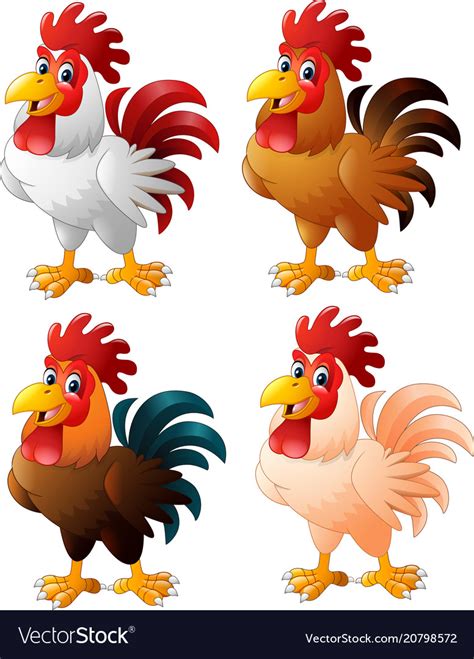 Cartoon Funny Rooster Collection Set Royalty Free Vector