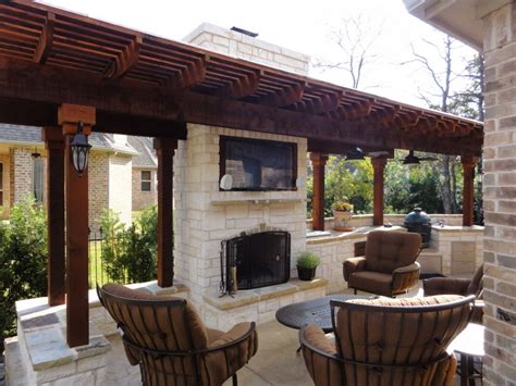 Outdoor Kitchen With Fireplace Traditional Patio Dallas By