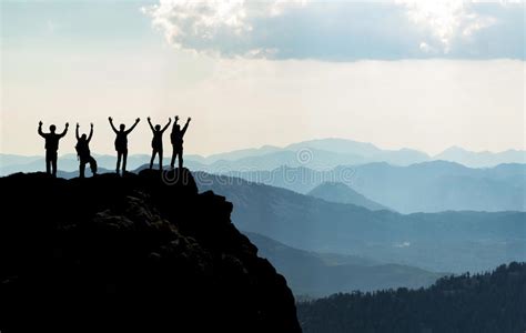 Team On Mountain Top And Successful People Stock Image Image Of Team