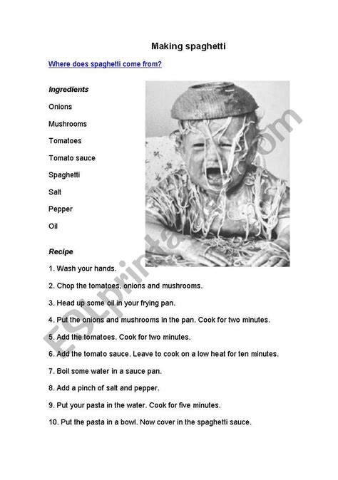 Making Spaghetti Esl Worksheet By Barnhead