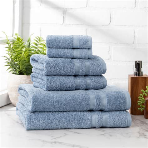 Mainstays Performance 6 Piece Towel Set Solid Blue Linen