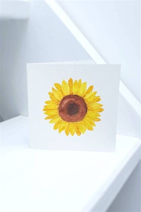 Handpainted Original Sunflower Greeting Card Simple Etsy Hand