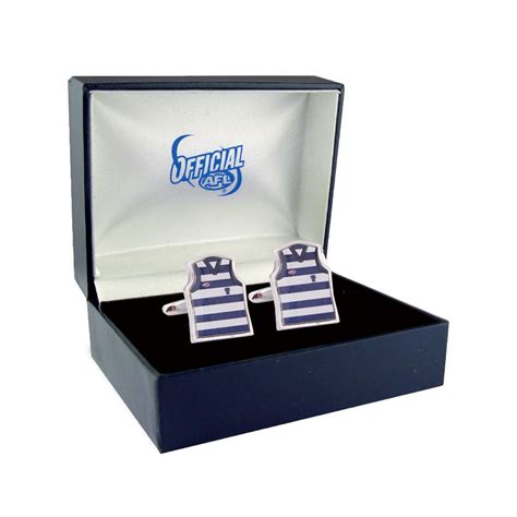 Designer corrina eccles with aflw player stephanie williams with the design. Geelong Cats Guernsey Cufflinks | Stylish And Gift Boxed