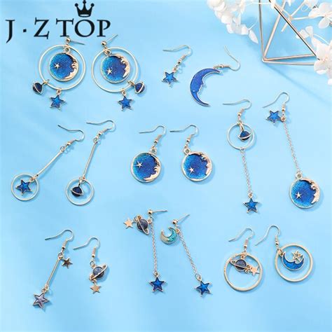 buy jztop cute blue star moon planet asymmetric drop earrings women fashion