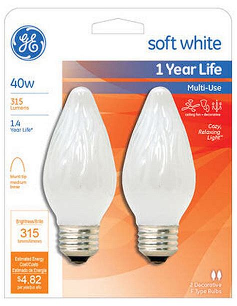 2 Ge Soft White Decorative Light Bulb 40w E26 Flame Tip For Etsy