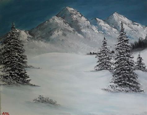 Snowy Mountains Painting Acrylic 40x50cm Landscape Realism Original