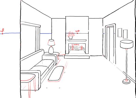 How To Draw A Room With Perspective Drawing Tutorial Of A Living Room