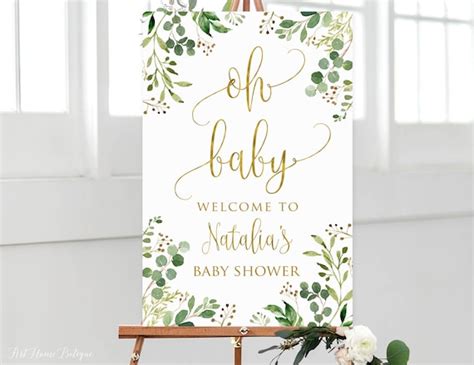 Greenery Oh Baby Welcome Sign Baby Shower Welcome Sign Etsy