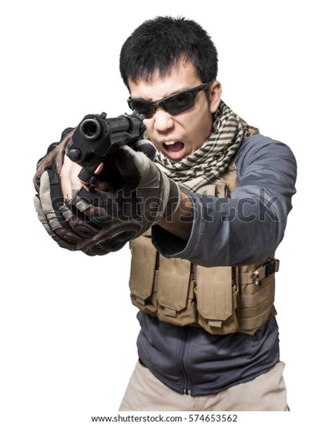 Private Military Contractor Man Modern Pistol Stock Photo 574653562