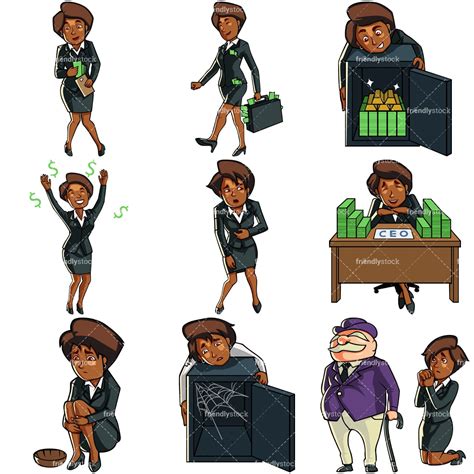 9 Money Vectors Of A Black Businesswoman Cartoon Vector Clipart