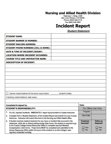 FREE Nursing Incident Report Samples In PDF DOC