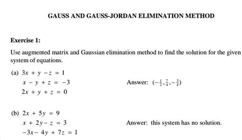 Solvedgauss And Gauss Jordan Elimination Method Exercise I Use