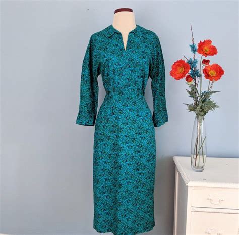 Vintage 1950s Wiggle Dress 50s Cotton Dress 1950s Day Dress Etsy