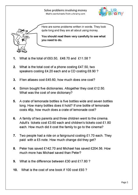 Solve problems involving money