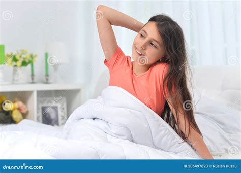 Cute Little Girl Waking Up In Bed Stock Image Image Of Human Dream
