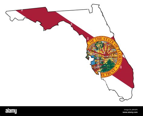 Outline Of The Map Of Florida Isolated On White With Flag Inset Stock