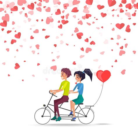Man And Woman Riding On Bike With Red Balloon Stock Vector Illustration Of Bike Park 138750399