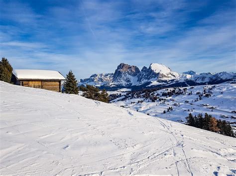 The Dolomites In Winter Skiing In The Alpe Di Siusi In Italy A