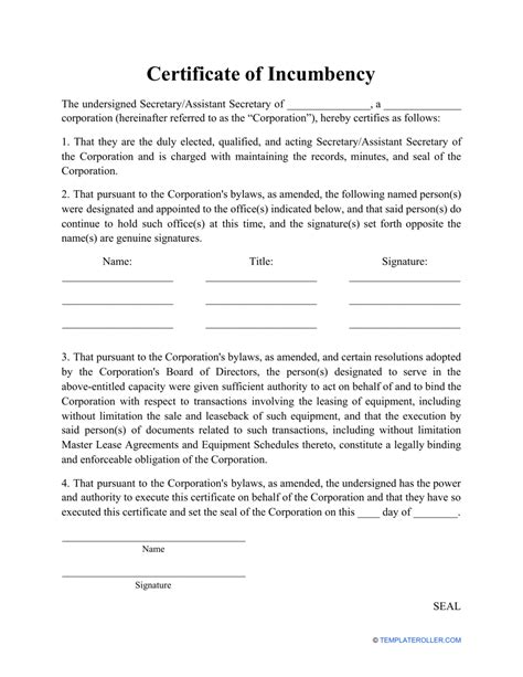 Certificate Of Incumbency Template Fill Out Sign Online And Download