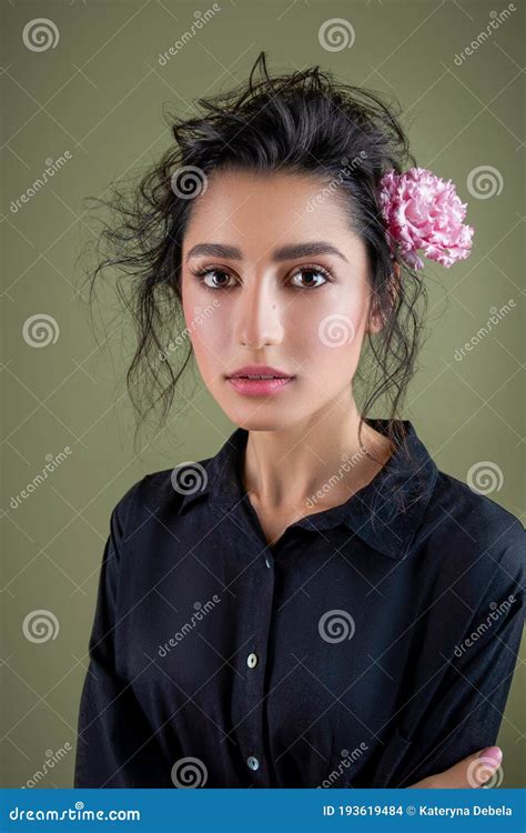 Gentle Beauty Portrait Of Beautiful Young Female Girl Dressed In Black