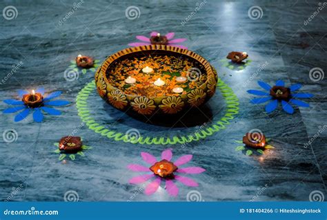 Happy Diwali Colorful Clay Diya Lamps Lit During Diwali Celebration