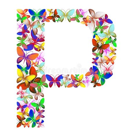 The Letter P Made Up Of Lots Of Butterflies Of Different Colors Stock Illustration