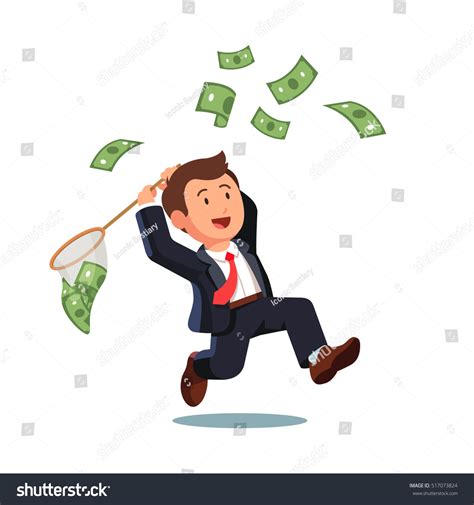 Businessman Trying Catch Flying Money Butterfly Stock Vector Royalty