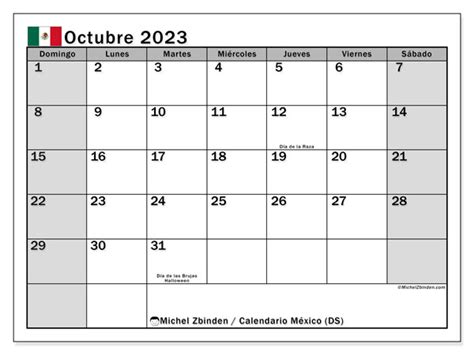 Calendario Octubre De 2023 Para Imprimir “481ds” Michel Zbinden Mx