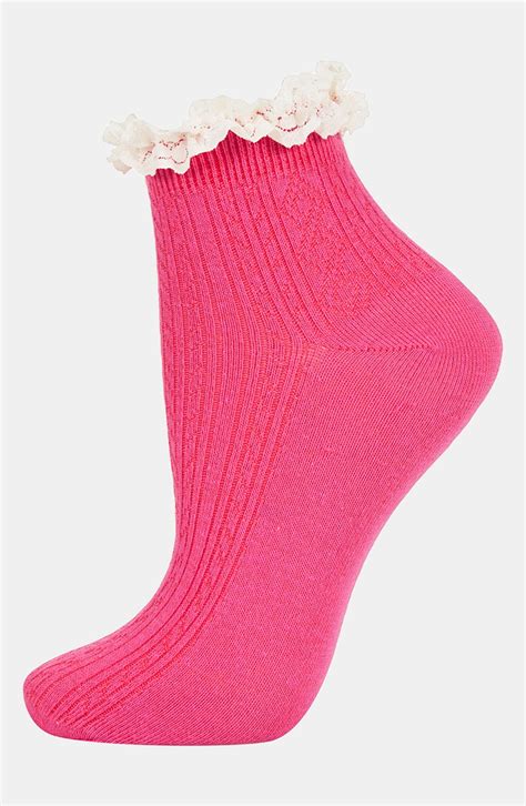 Topshop Lace Trim Ankle Socks In Pink Hot Pink Lyst
